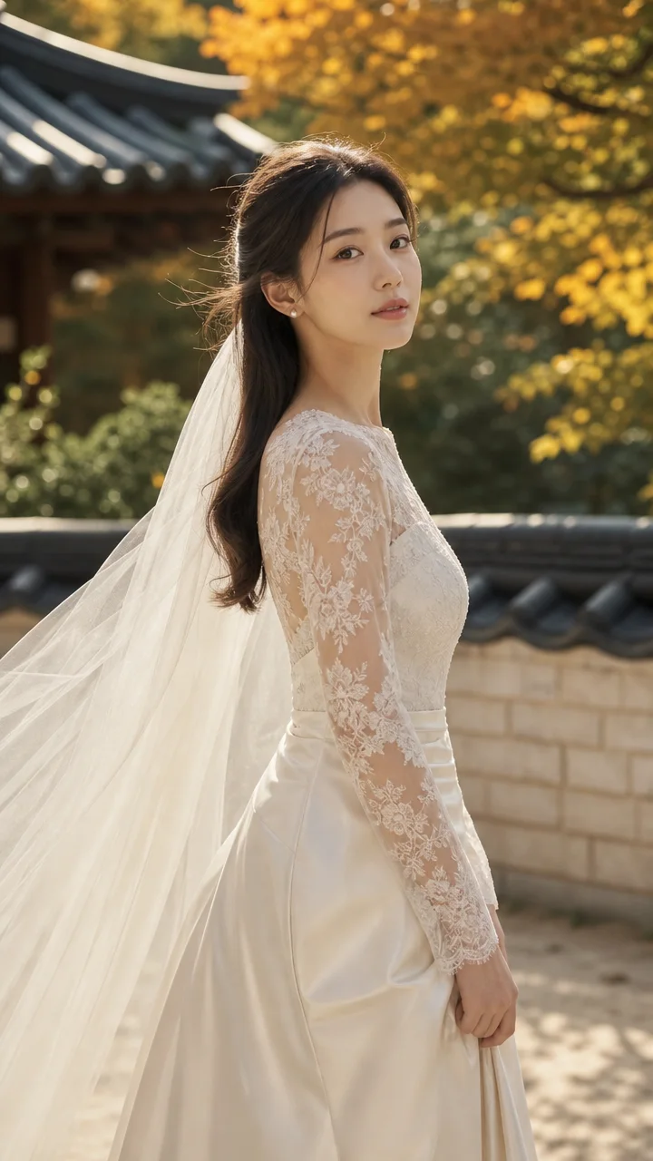 청첩장 표지에 쓰기 좋은 단풍 배경 웨딩 사진